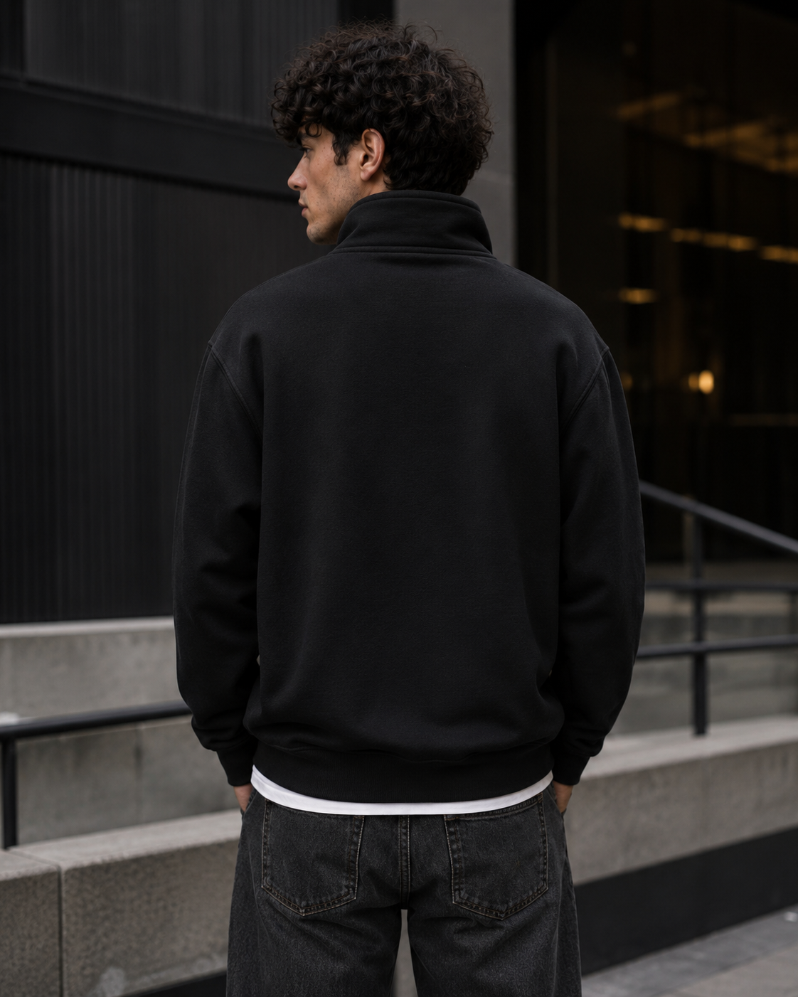 ZN Skull Rose Quarter Zip Pullover Sweatshirt