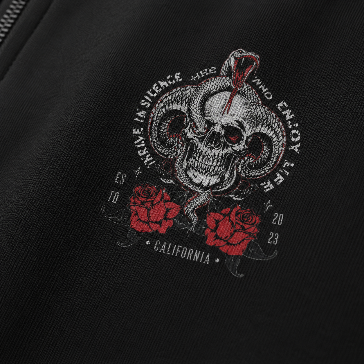 ZN Skull Rose Quarter Zip Pullover Sweatshirt