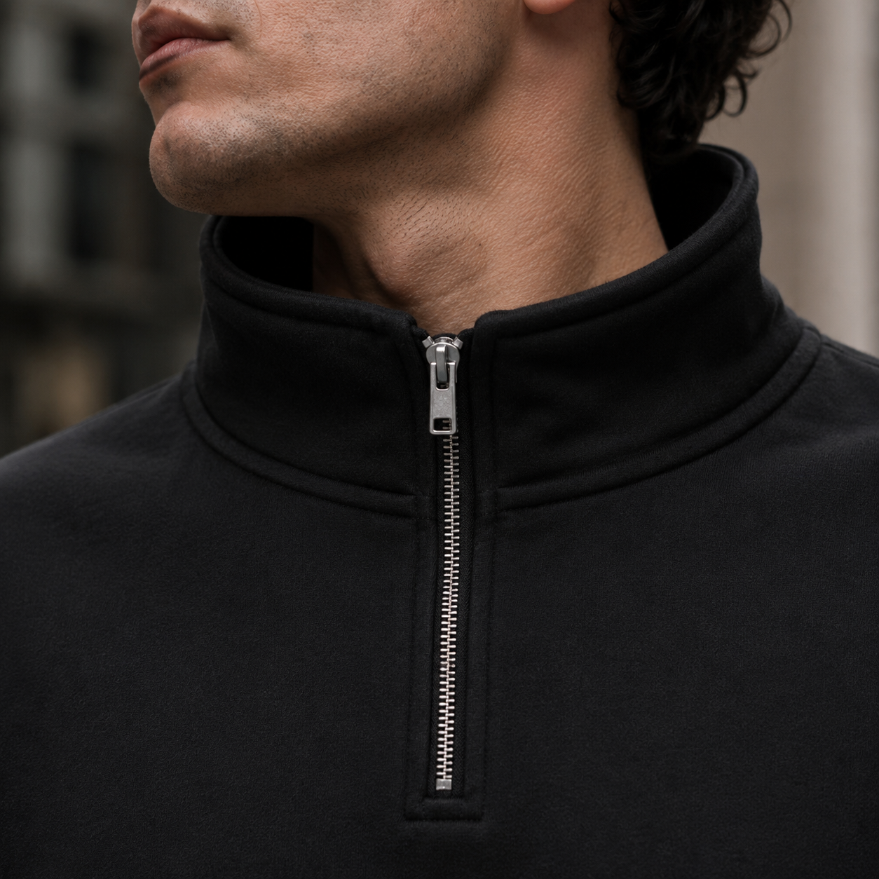 ZN Skull Rose Quarter Zip Pullover Sweatshirt