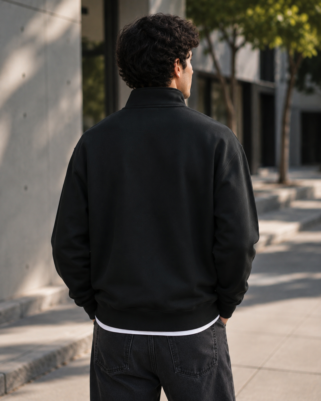 ZN Skull Rose Quarter Zip Pullover Sweatshirt