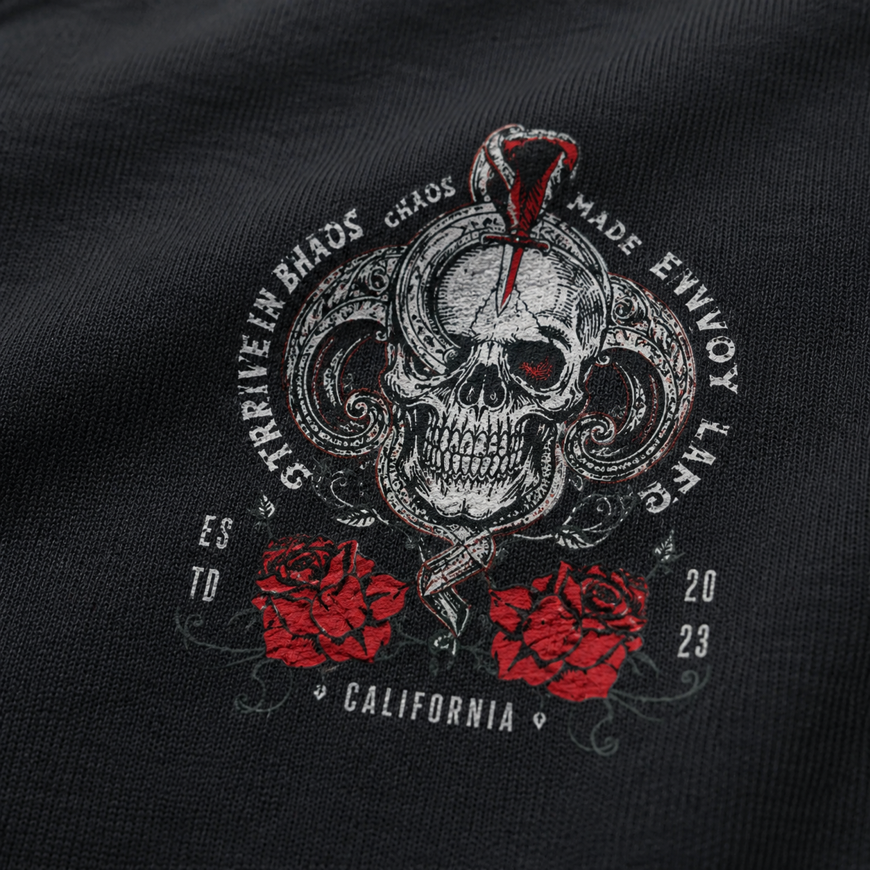 ZN Skull Rose Quarter Zip Pullover Sweatshirt